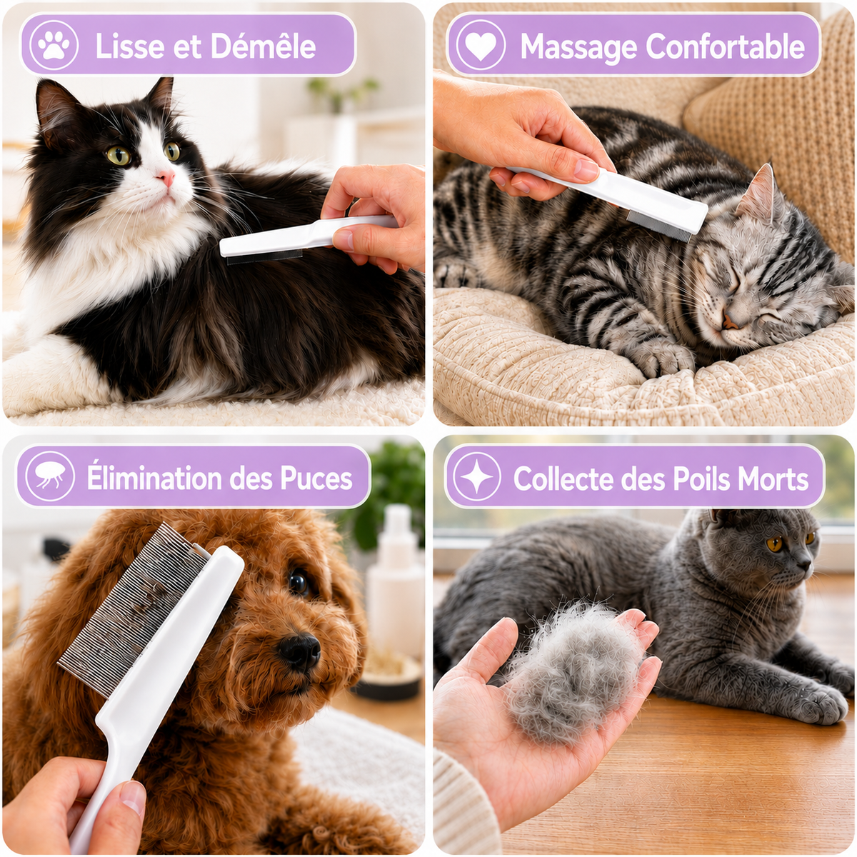 Peigne Anti-Puces pour Chats & Chiens